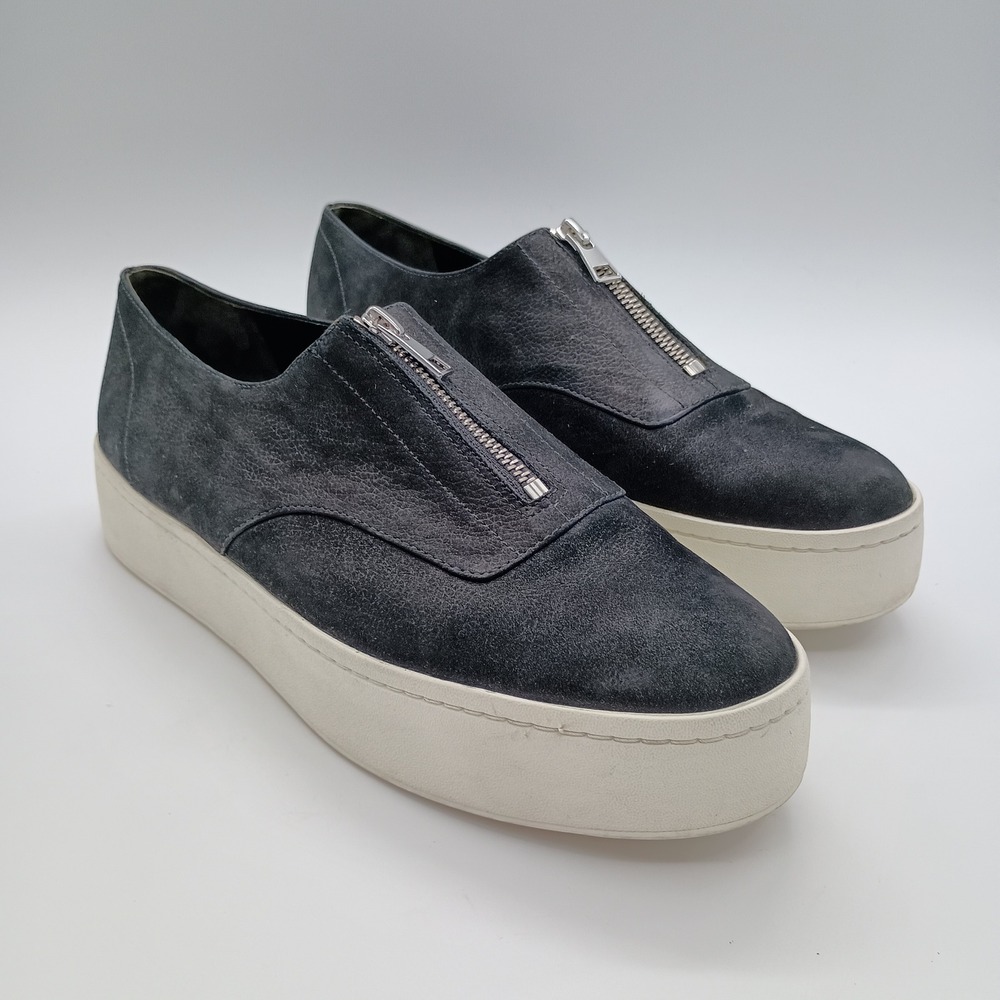 Vince Warren Black Suede Front Zip Platform Sneakers Womens 9M EU 39
